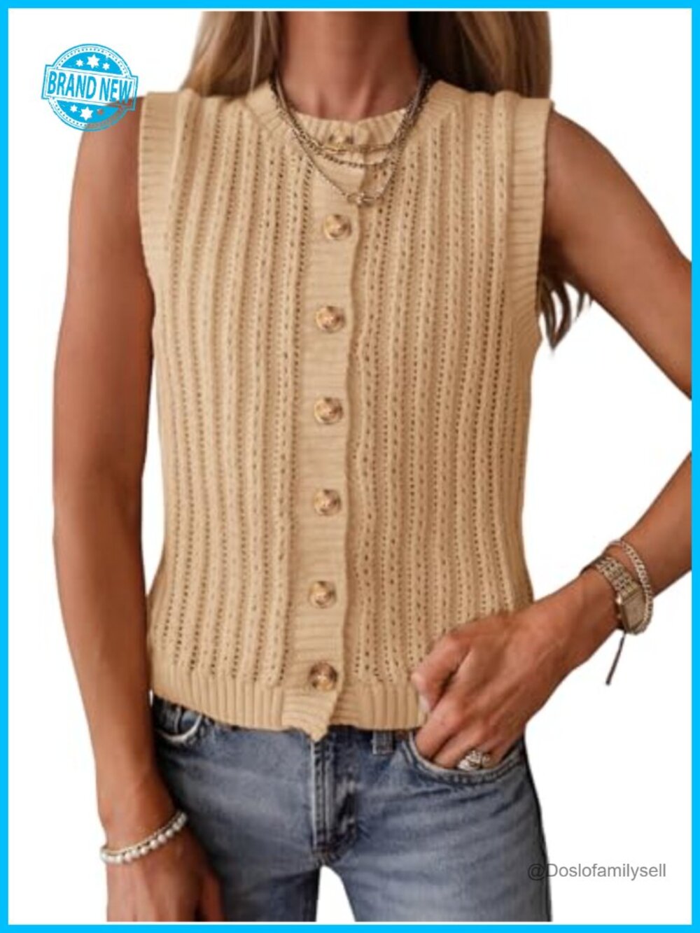 Saodimallsu Women's Sleeveless Crochet Sweater Vest Button Down Cardigan